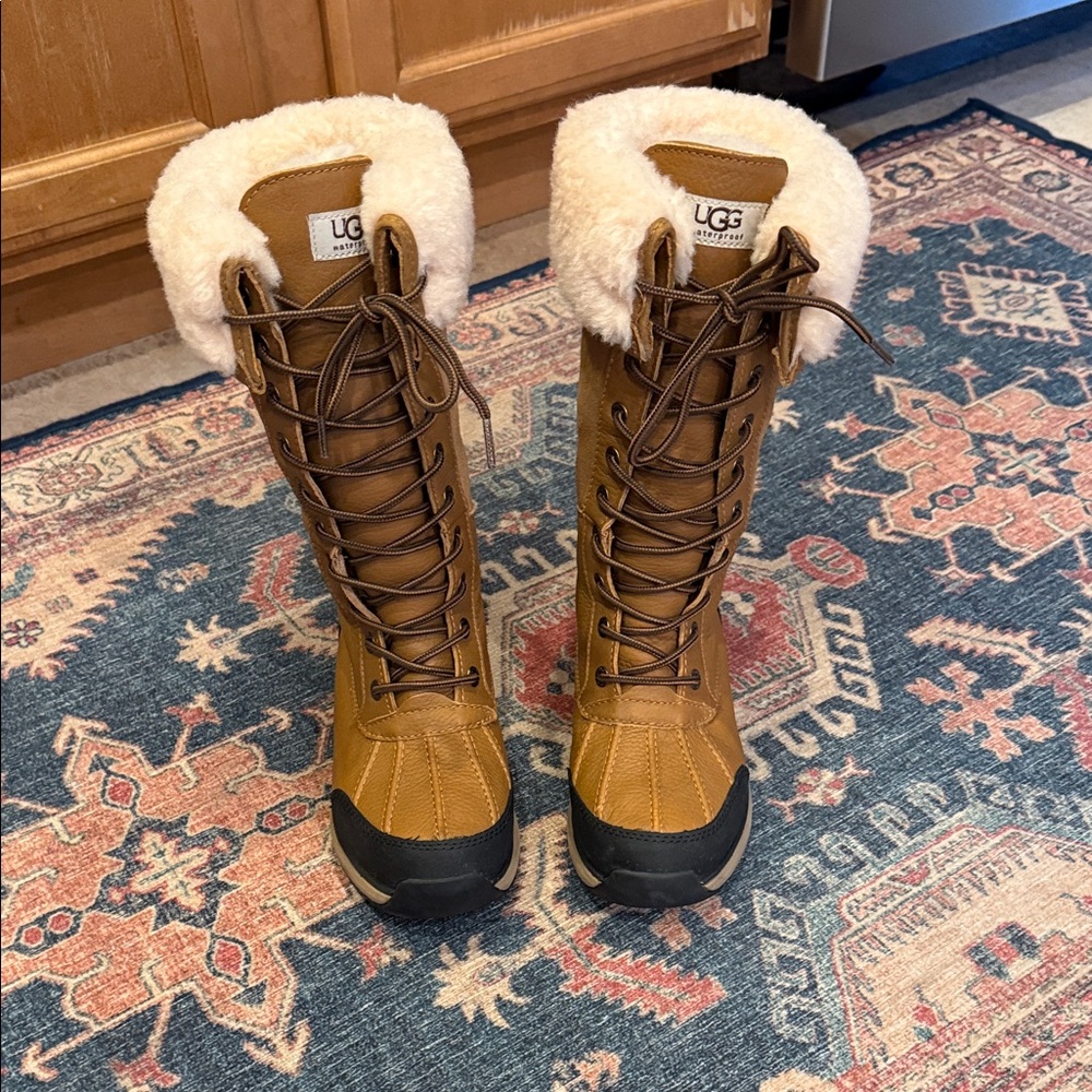UGG Women's Tall Lace-Up Winter Boot in Chestnut with Cream Shearling